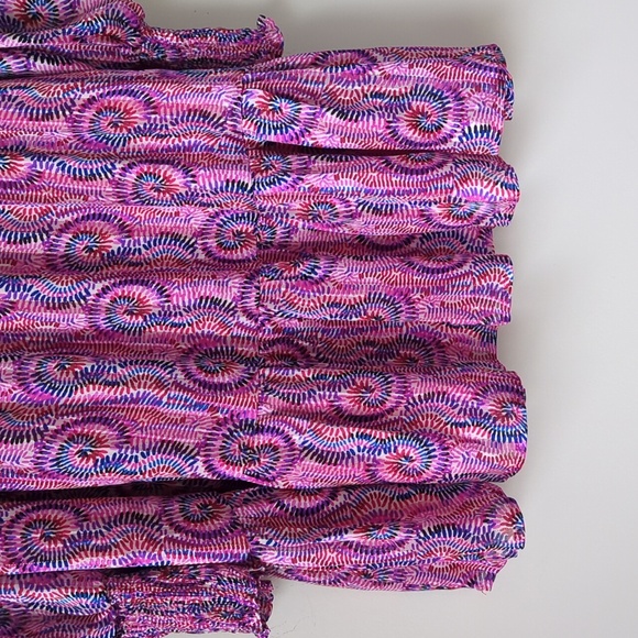 TCEC Abstract Ruffle Hem Mock Neck LIned Dress MEDIUM Purple Pink - Picture 7 of 15